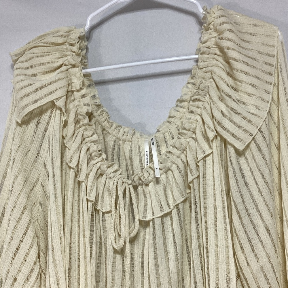 NWT Anthropologie XL Cream Ruffle Blouse - Picture 2 of 10